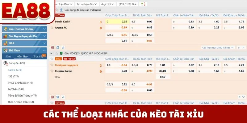 Các thể loại khác của kèo tài xỉu